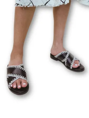 Qianna black Leather weaved sandal