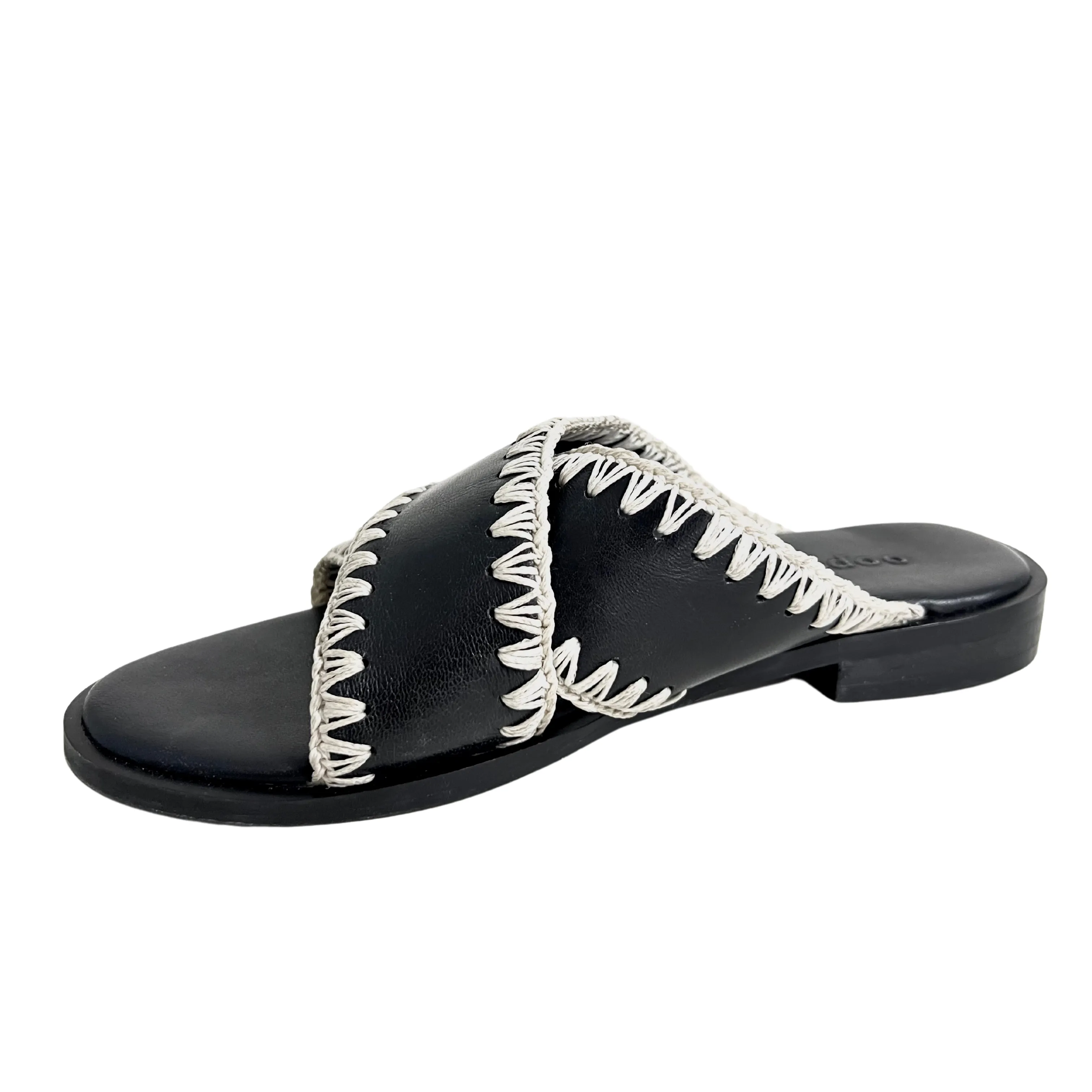 Qianna black Leather weaved sandal
