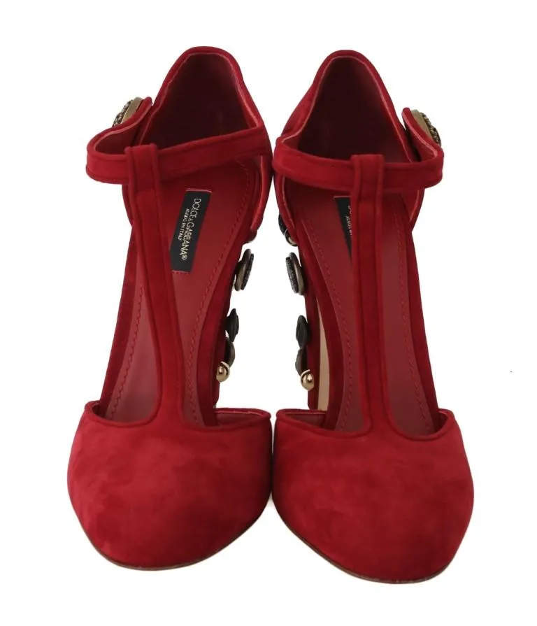 Red Suede Leather Pearl Studs Sandal