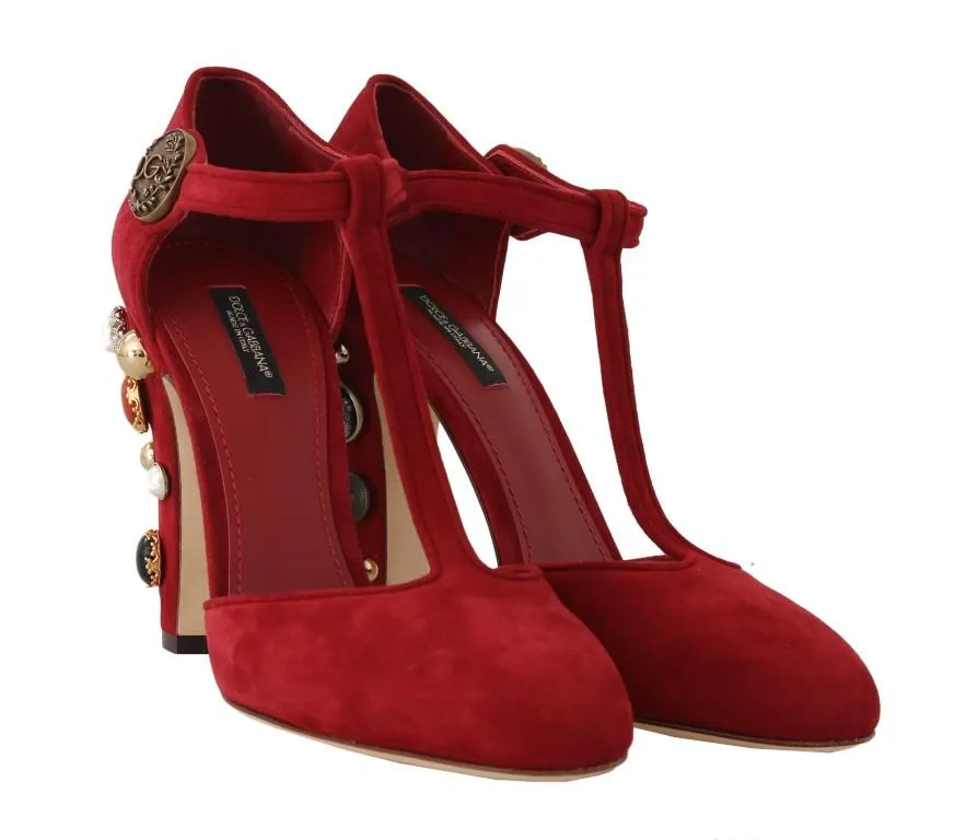 Red Suede Leather Pearl Studs Sandal