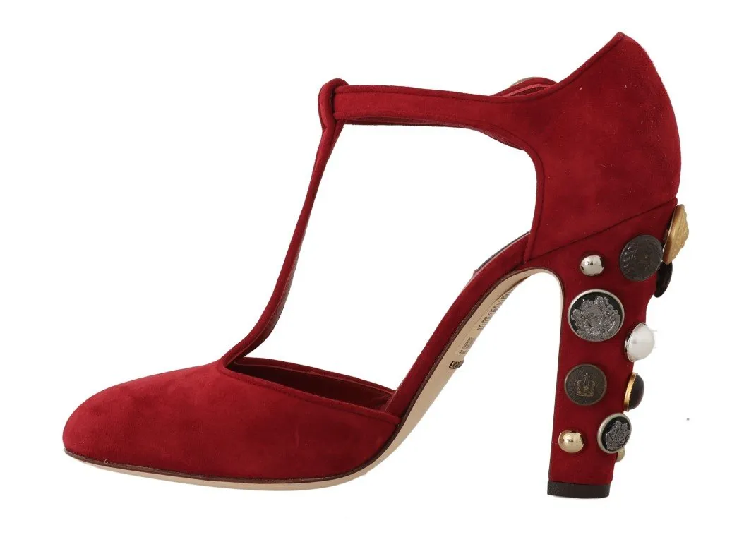 Red Suede Leather Pearl Studs Sandal