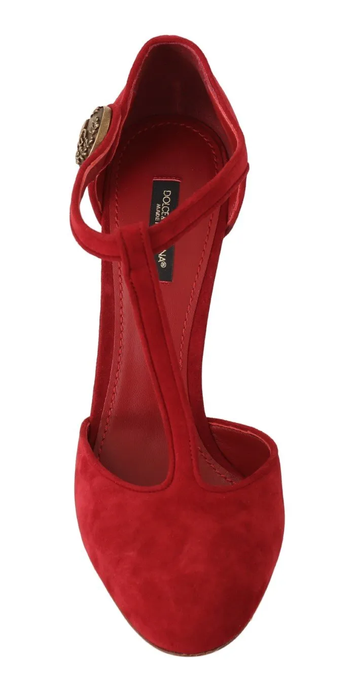 Red Suede Leather Pearl Studs Sandal