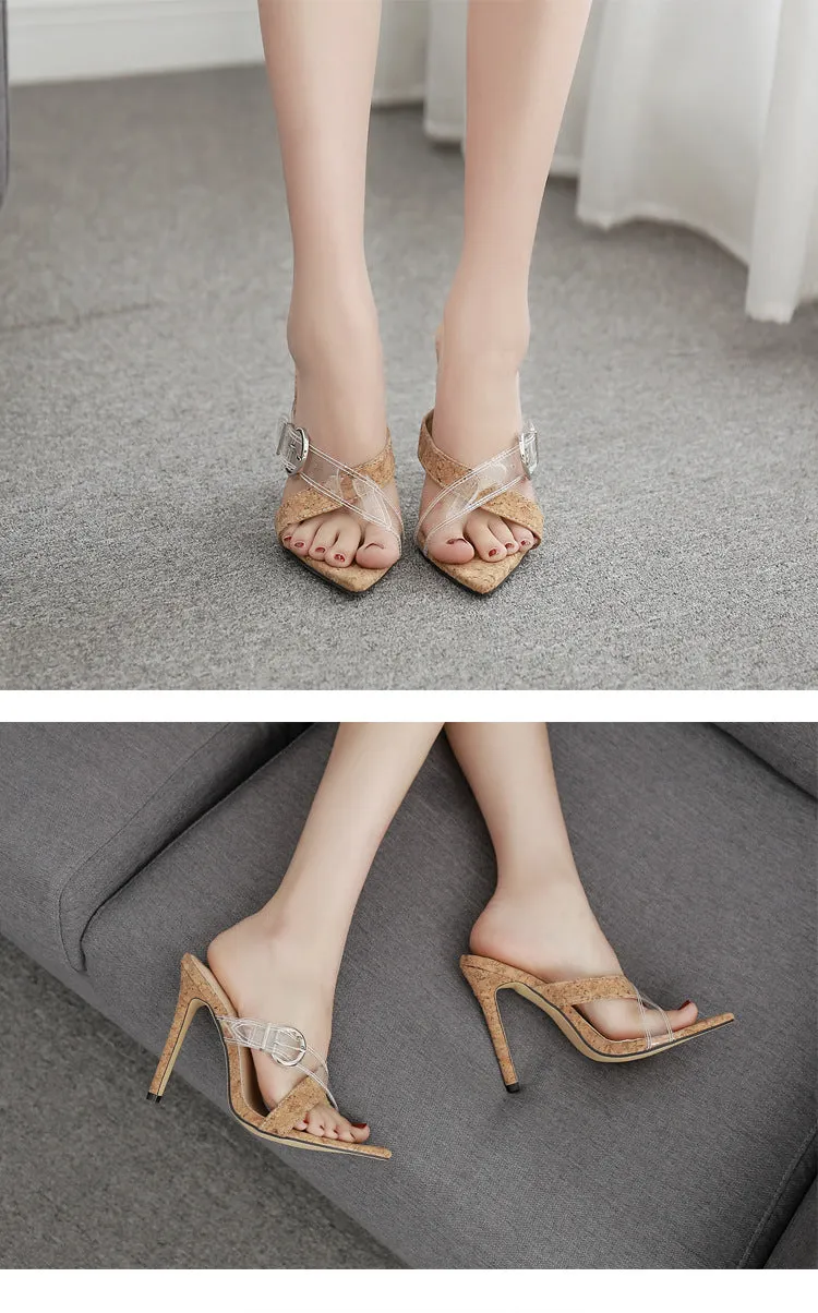 Retro Sandals Sexy Heels Pointed Sandals Summer Open Toe Stiletto Slippers