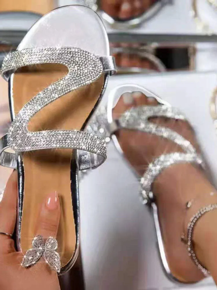 Rhinestone Round Toe Slippers