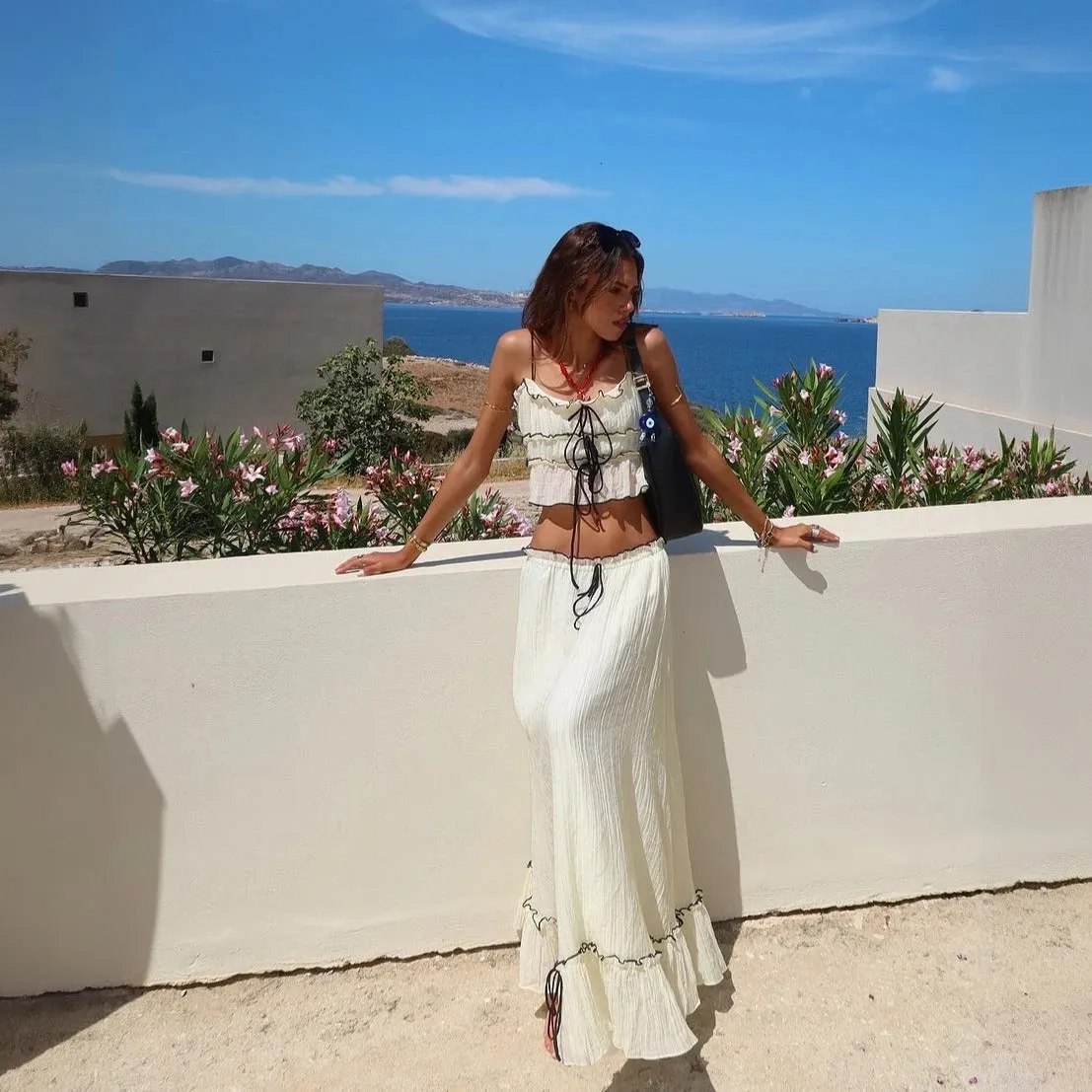 Ruffled Two-Piece Set with Adjustable Ties