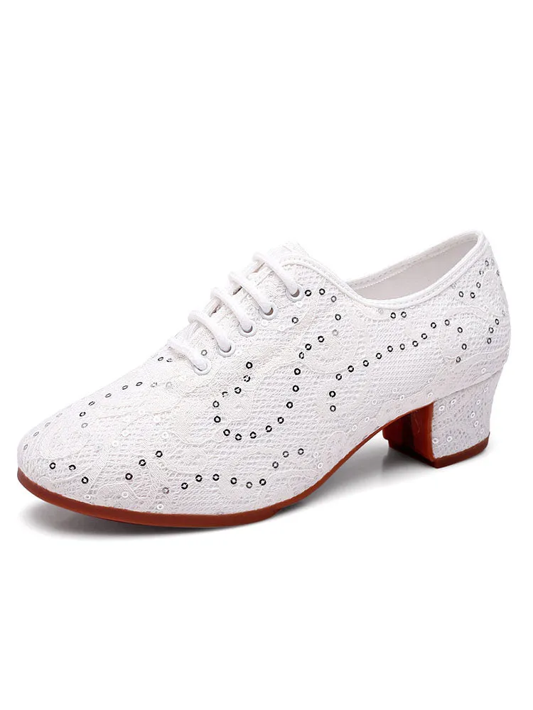 Sequin Mesh Modern Dance Shoes Mid Heel Moccasins