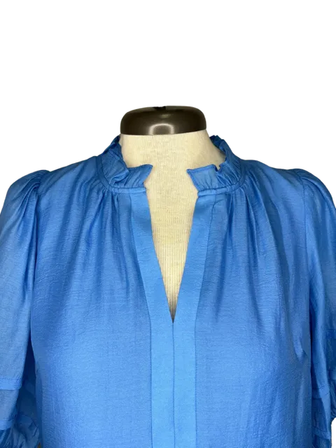 Shiny Tiered Blue V Neck Dress