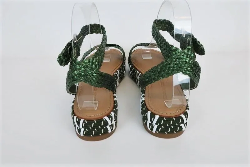 Sigerson Morrison Sandals Jaiyce Green Metallic Braided Leather Size 38 NEW