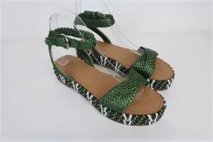 Sigerson Morrison Sandals Jaiyce Green Metallic Braided Leather Size 38 NEW