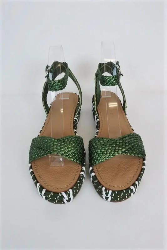 Sigerson Morrison Sandals Jaiyce Green Metallic Braided Leather Size 38 NEW