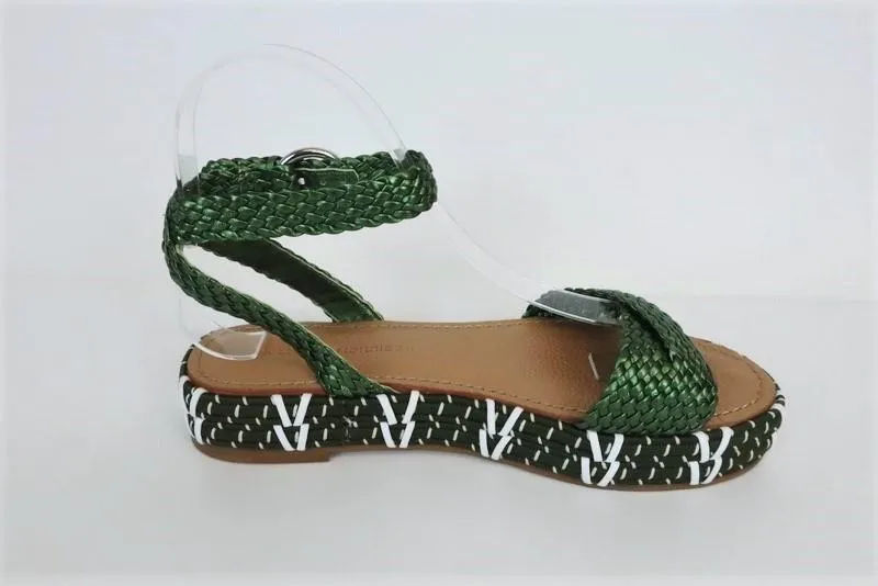 Sigerson Morrison Sandals Jaiyce Green Metallic Braided Leather Size 38 NEW