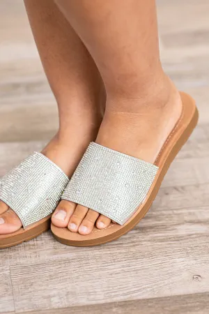 Silver Rhinestone Single Strap Sandals