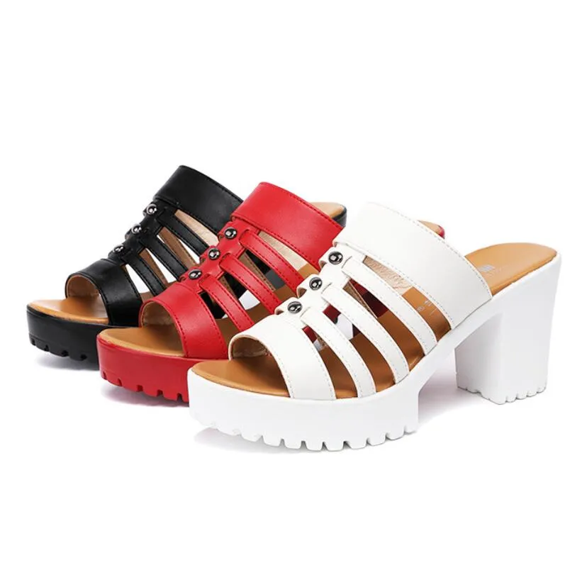 Small Size Platform Strappy Slip On Heeled Sandals MS380