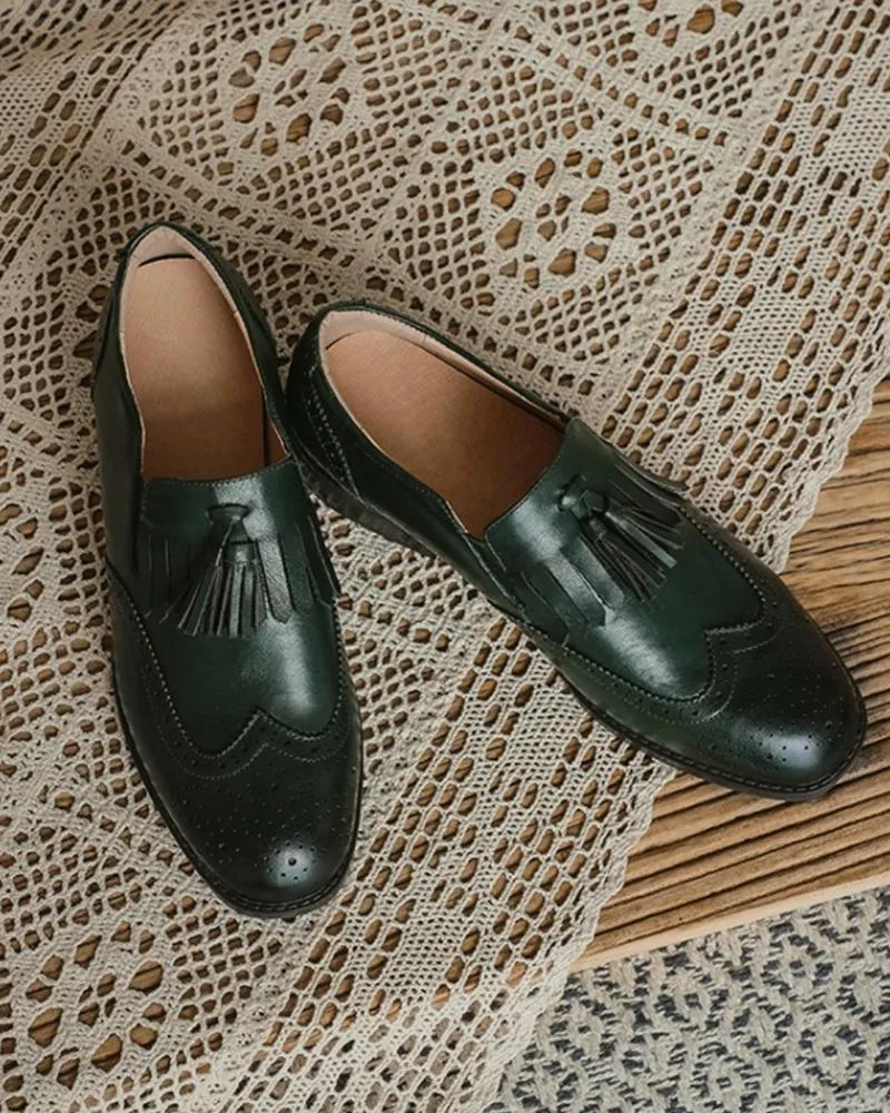 Solid Tassel Upper Round-toe Flat Loafer Shoes