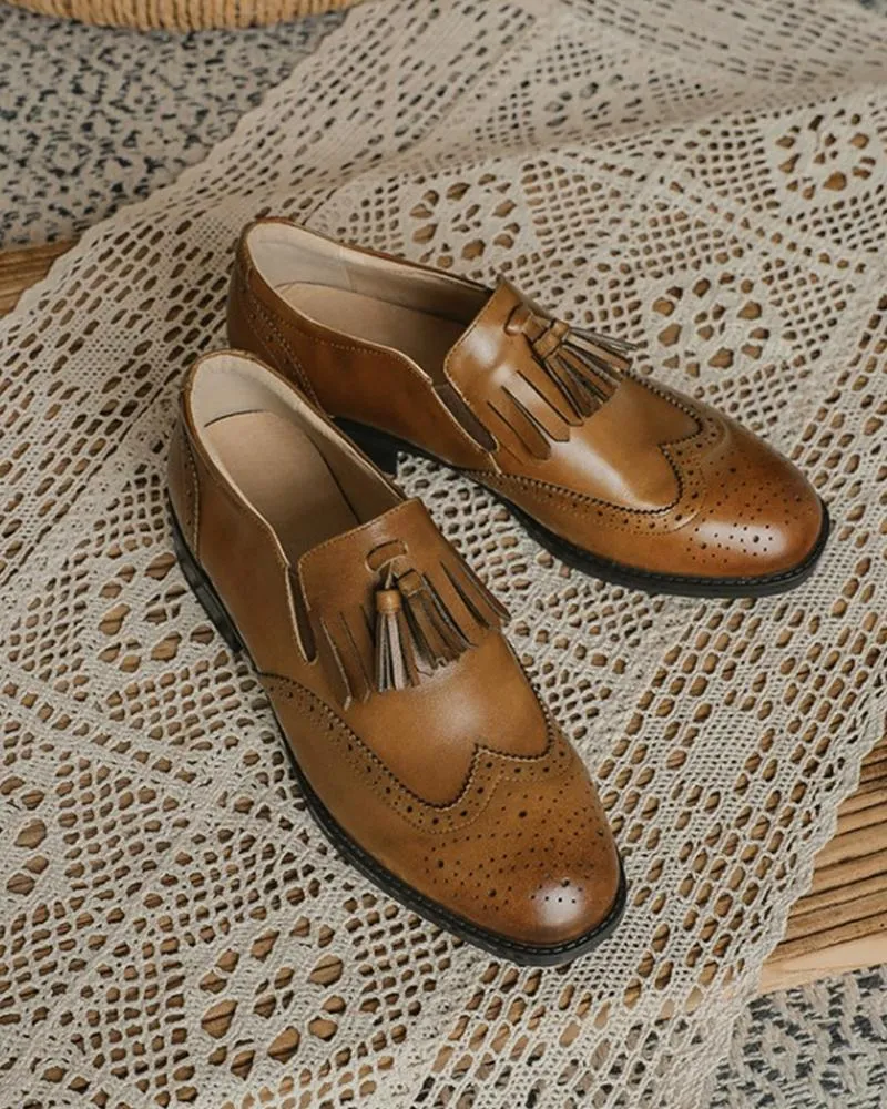 Solid Tassel Upper Round-toe Flat Loafer Shoes