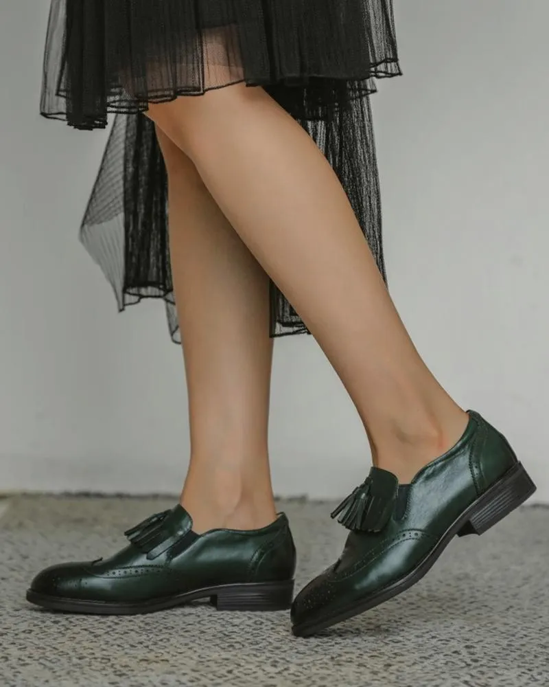 Solid Tassel Upper Round-toe Flat Loafer Shoes