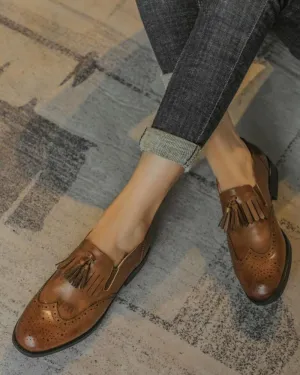 Solid Tassel Upper Round-toe Flat Loafer Shoes
