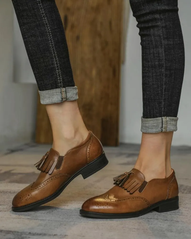 Solid Tassel Upper Round-toe Flat Loafer Shoes
