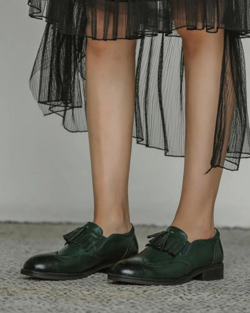 Solid Tassel Upper Round-toe Flat Loafer Shoes