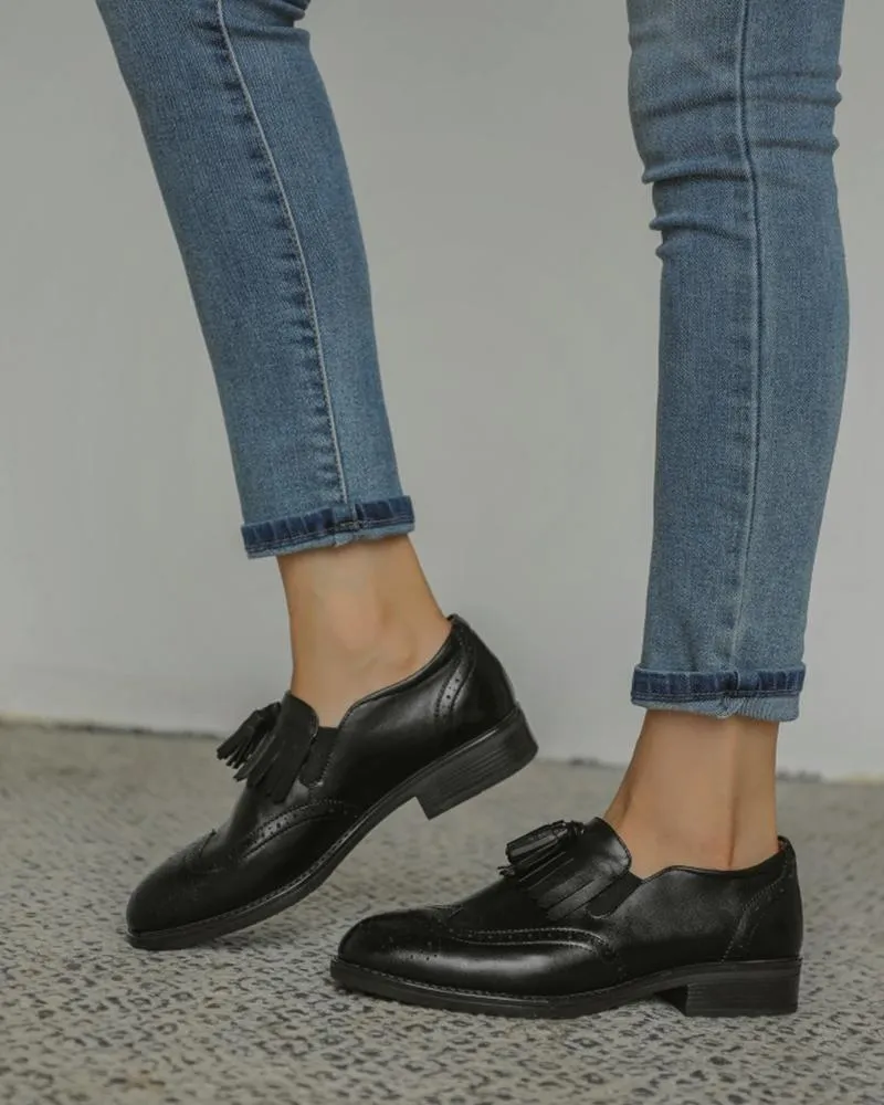 Solid Tassel Upper Round-toe Flat Loafer Shoes