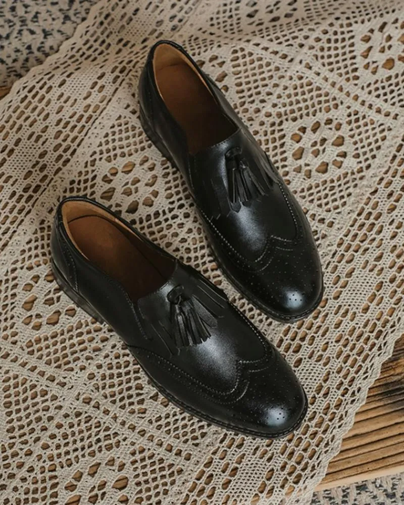 Solid Tassel Upper Round-toe Flat Loafer Shoes
