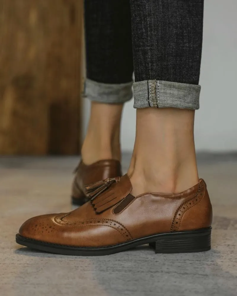 Solid Tassel Upper Round-toe Flat Loafer Shoes