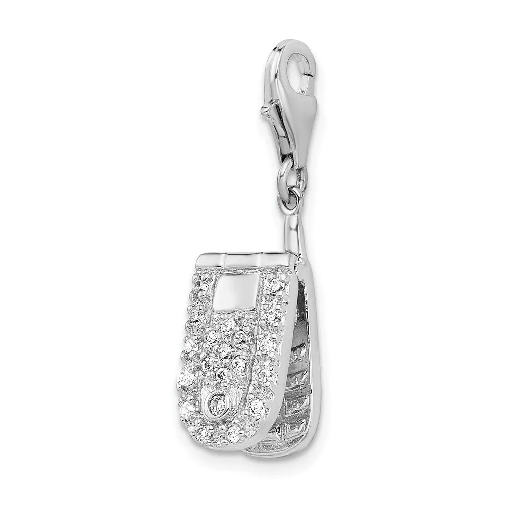 Sterling Silver Amore La Vita Rhodium-plated Flip Cell Phone CZ Charm