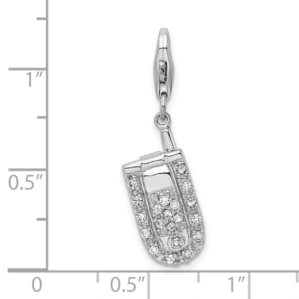 Sterling Silver Amore La Vita Rhodium-plated Flip Cell Phone CZ Charm