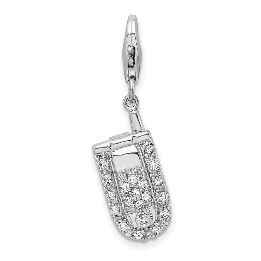 Sterling Silver Amore La Vita Rhodium-plated Flip Cell Phone CZ Charm