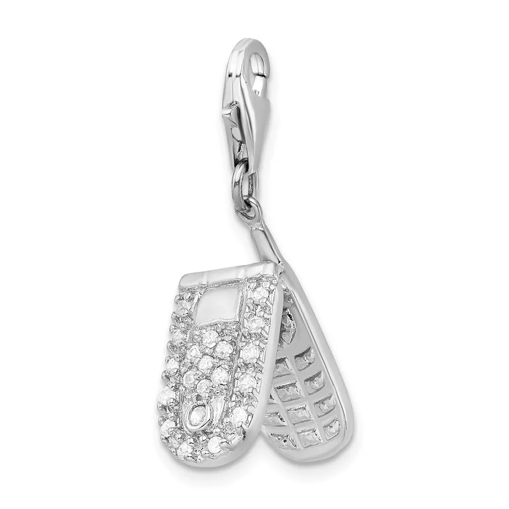 Sterling Silver Amore La Vita Rhodium-plated Flip Cell Phone CZ Charm