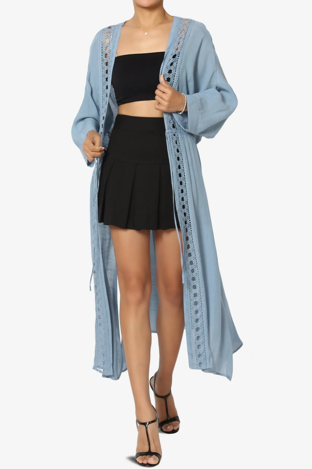 Sunlace Lace Trim High Slit Caftan