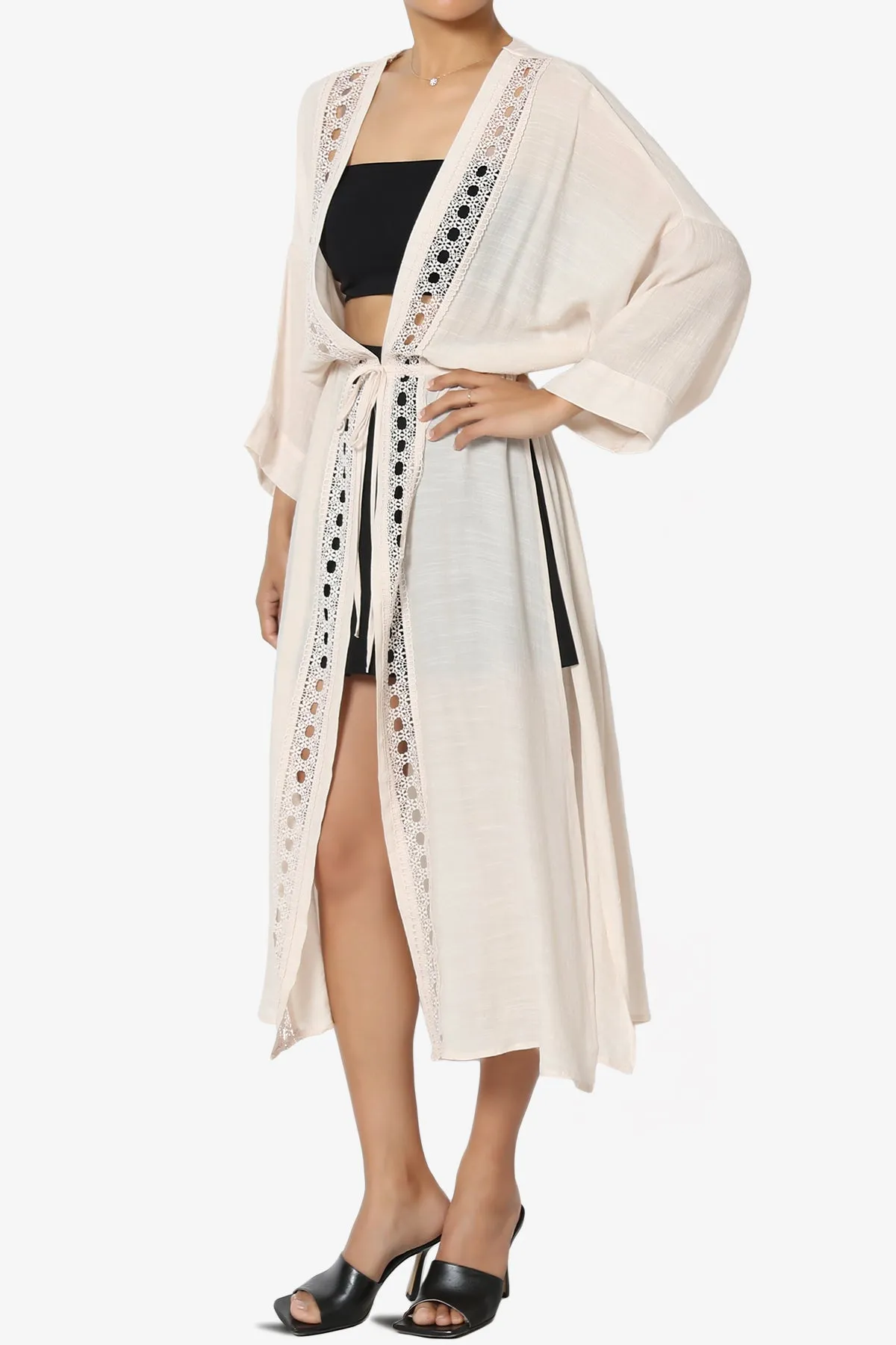 Sunlace Lace Trim High Slit Caftan
