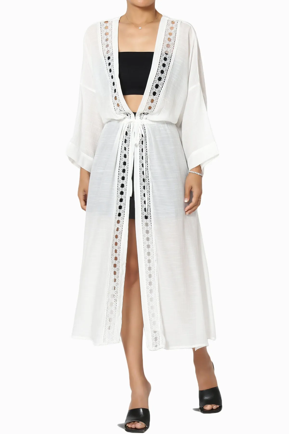 Sunlace Lace Trim High Slit Caftan