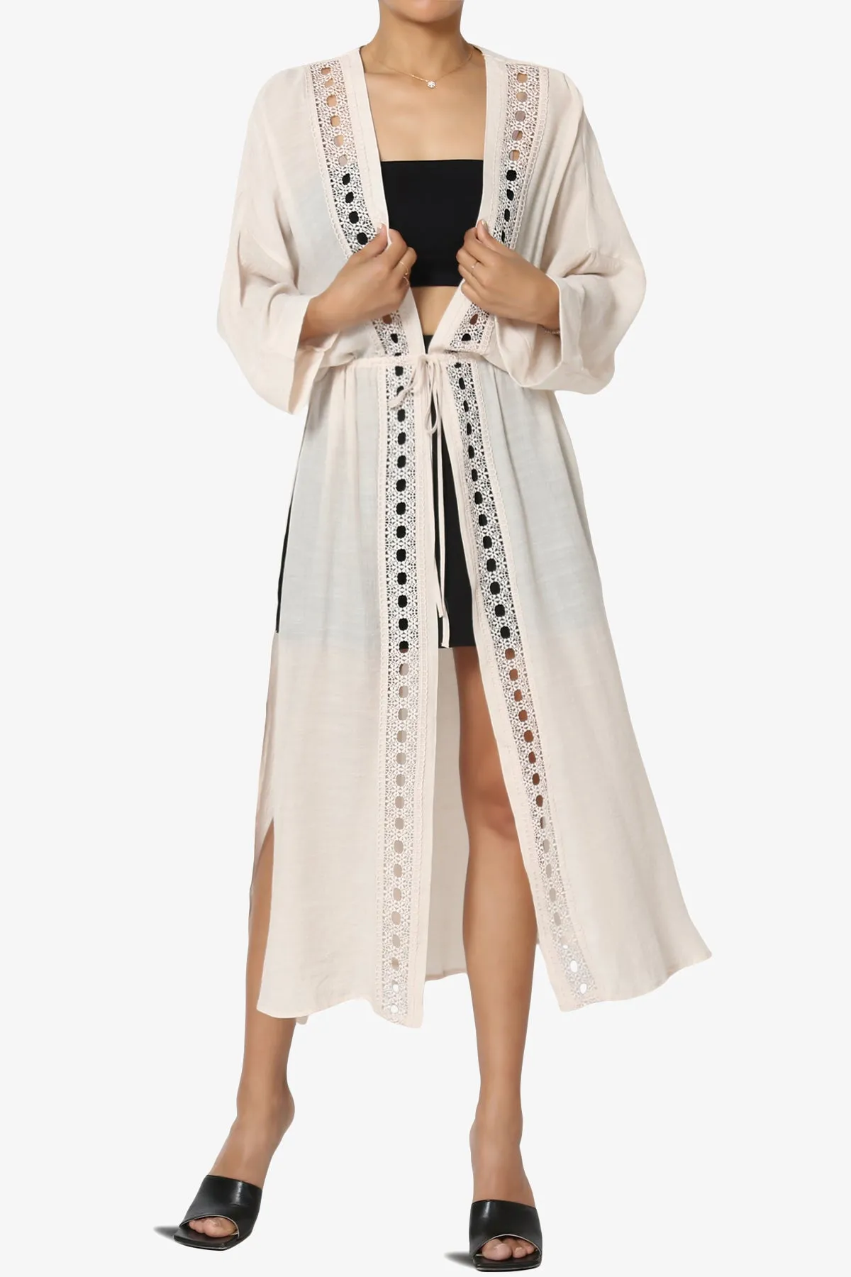 Sunlace Lace Trim High Slit Caftan