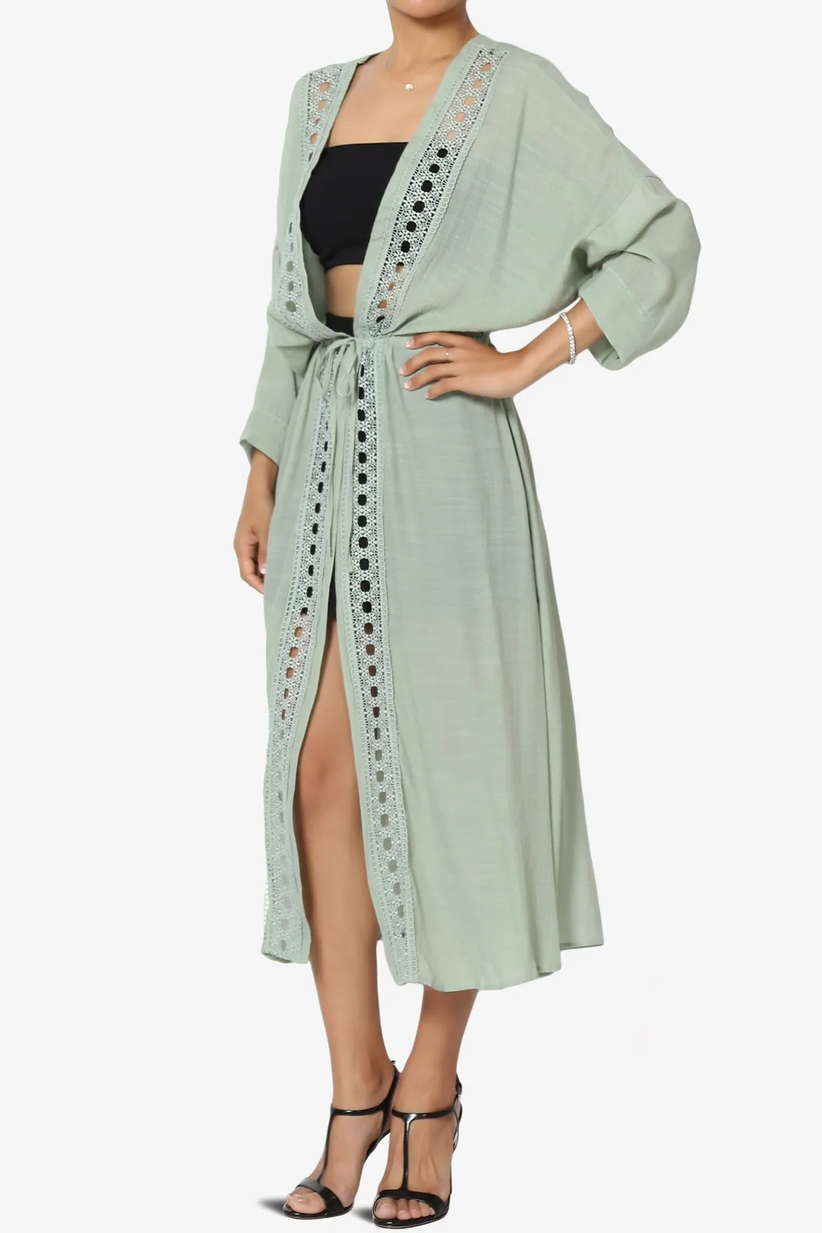Sunlace Lace Trim High Slit Caftan
