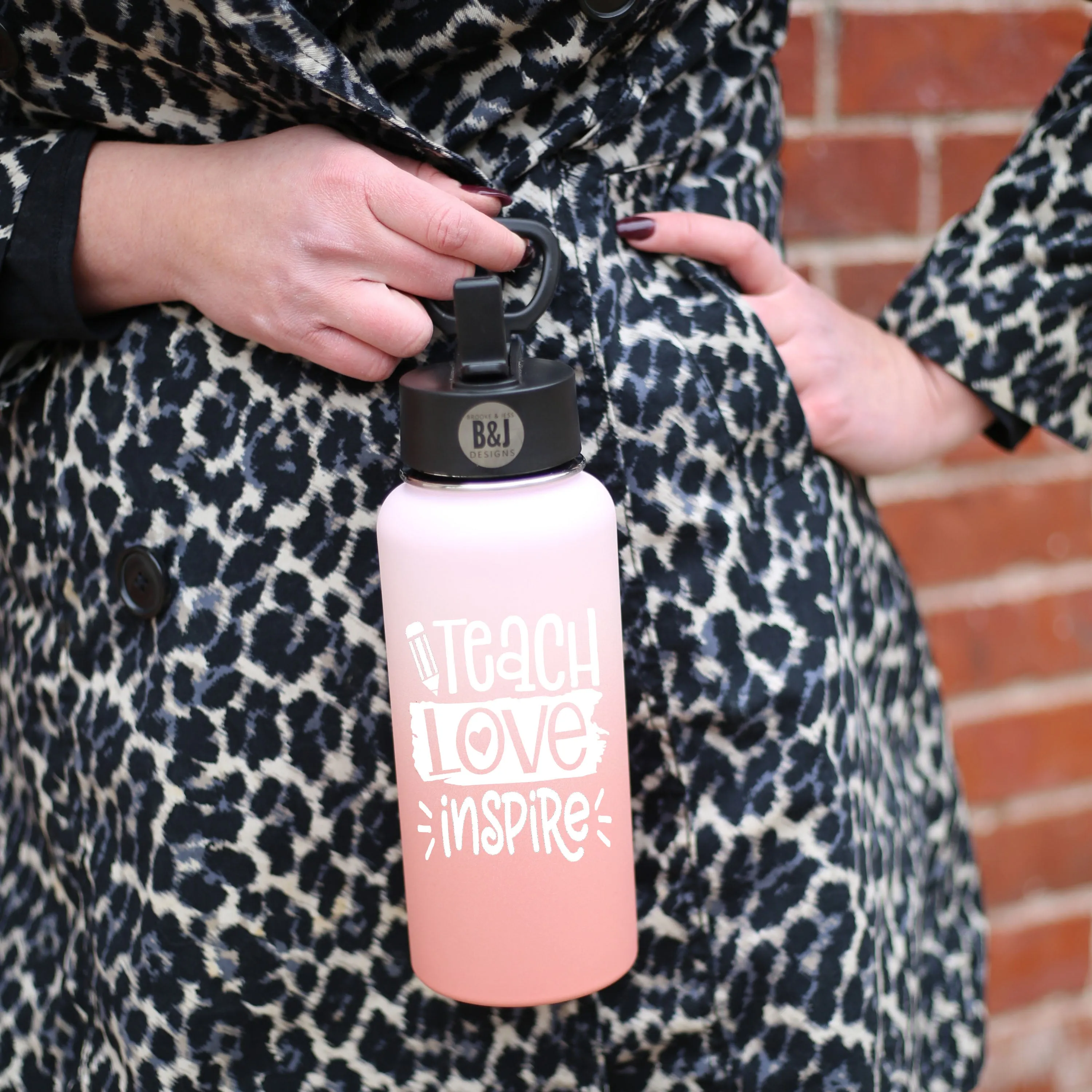 Teach Love Inspire 32 oz Rose Gold Water Bottle for Teachers