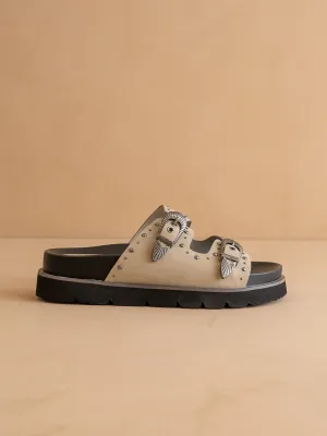 The Effie | Taupe Double Western Buckle Slides