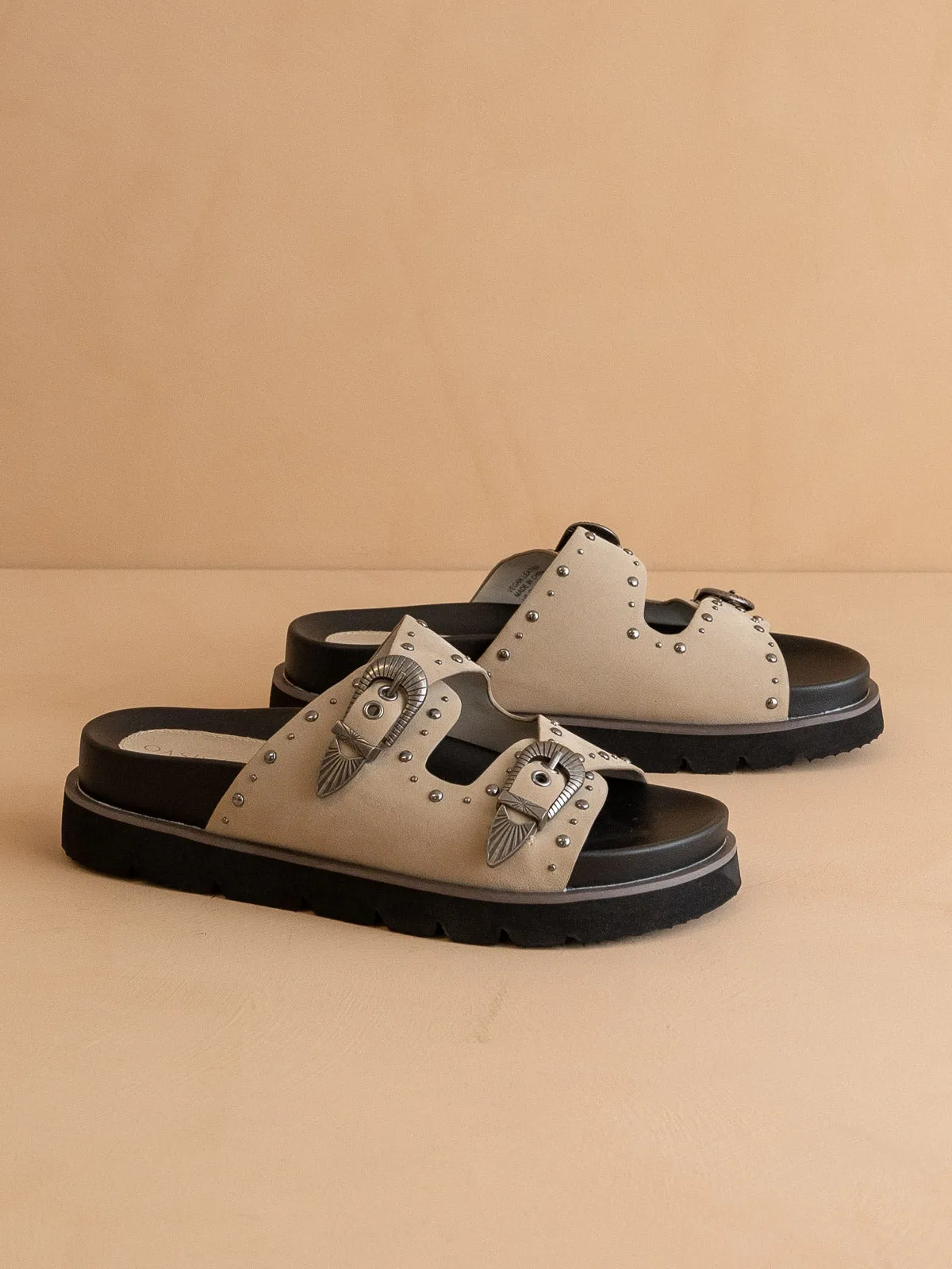 The Effie | Taupe Double Western Buckle Slides