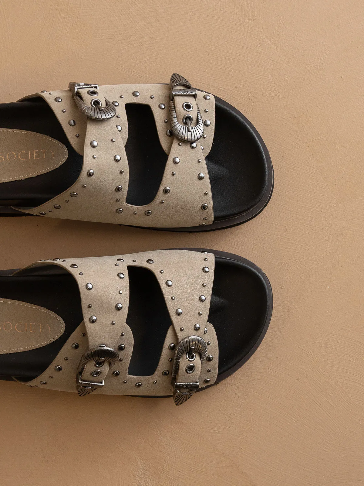 The Effie | Taupe Double Western Buckle Slides