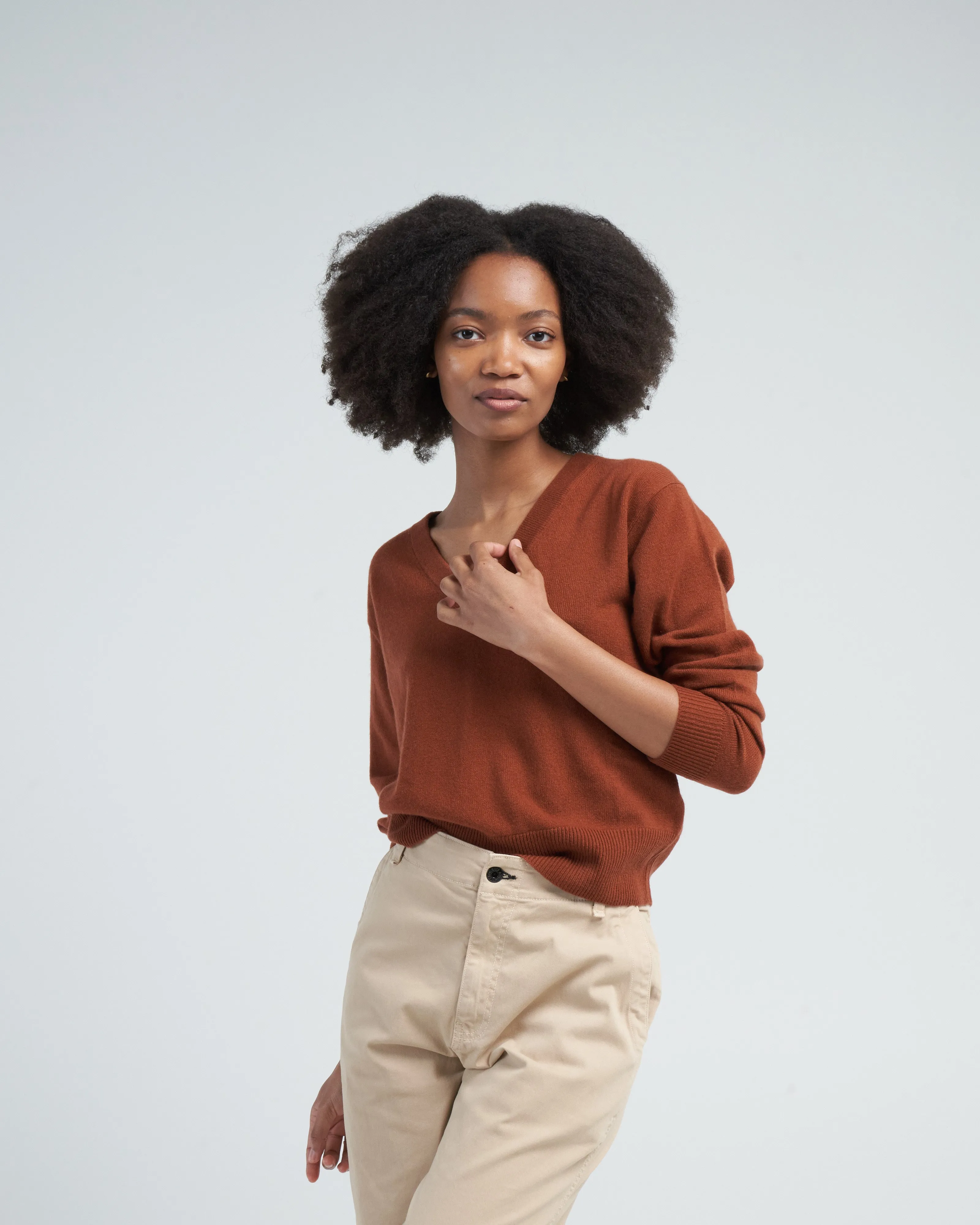v-neck sweater - cumin