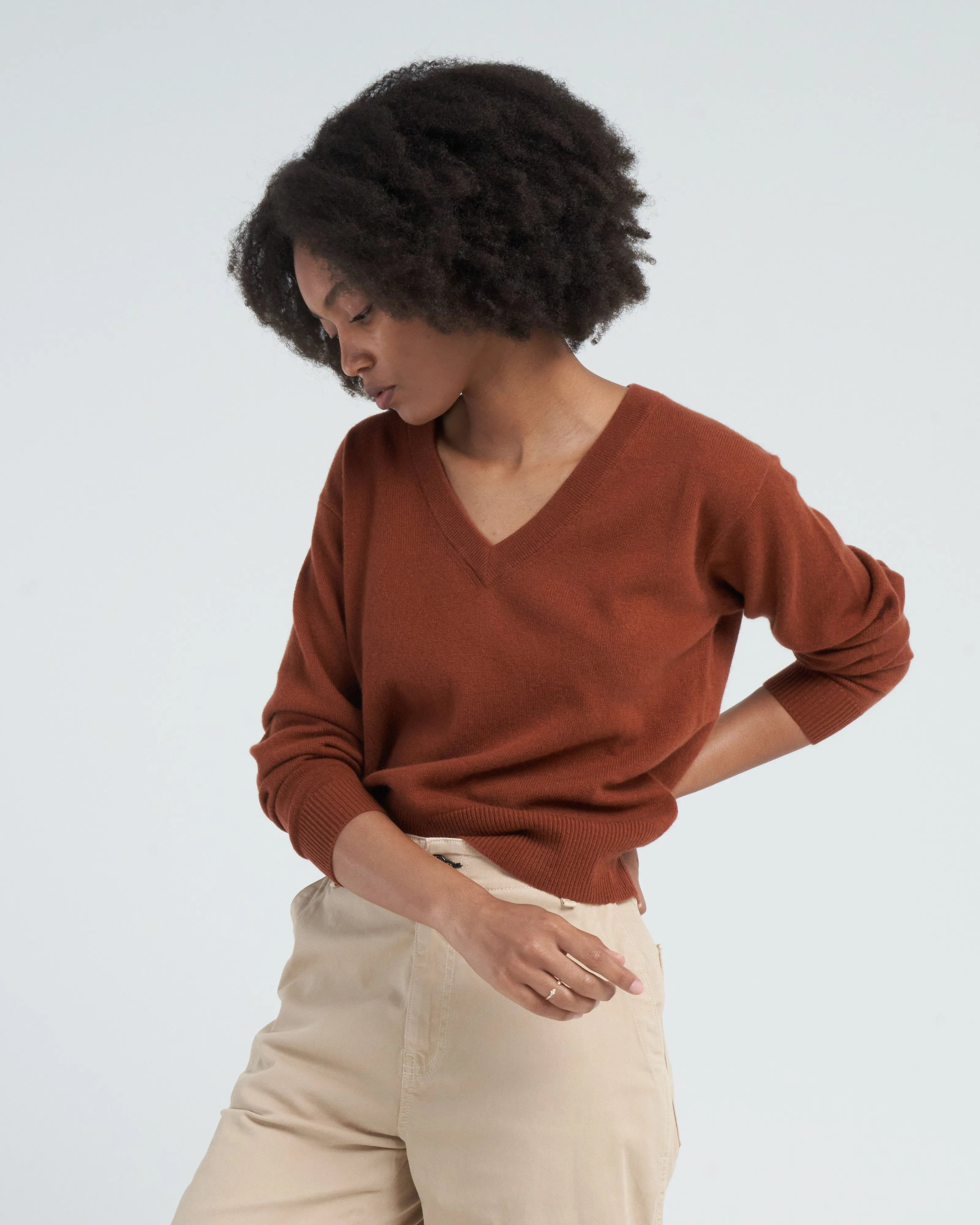 v-neck sweater - cumin