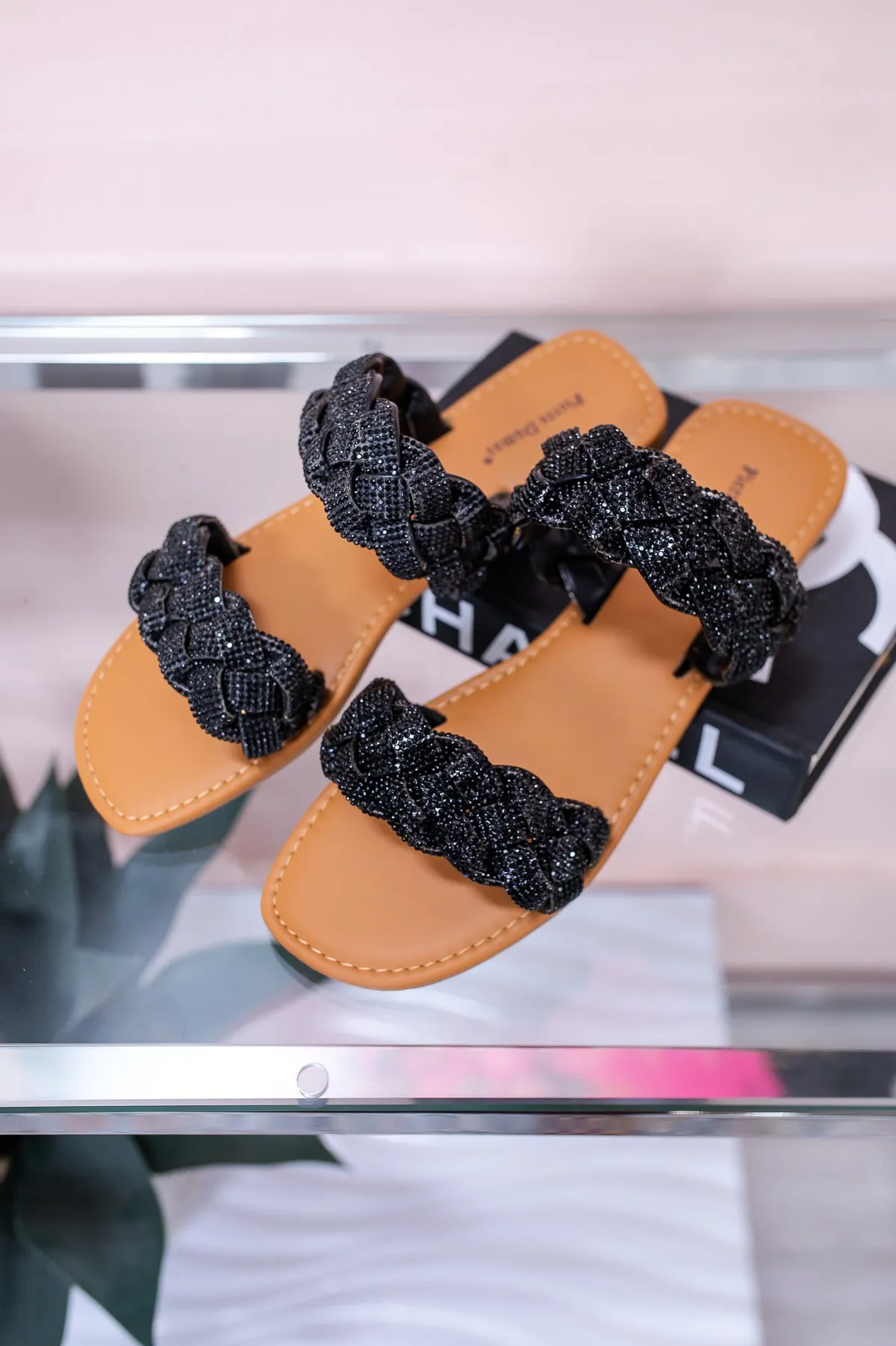 Walk By Faith Black Bling Braided Sandals - SHO2548BK