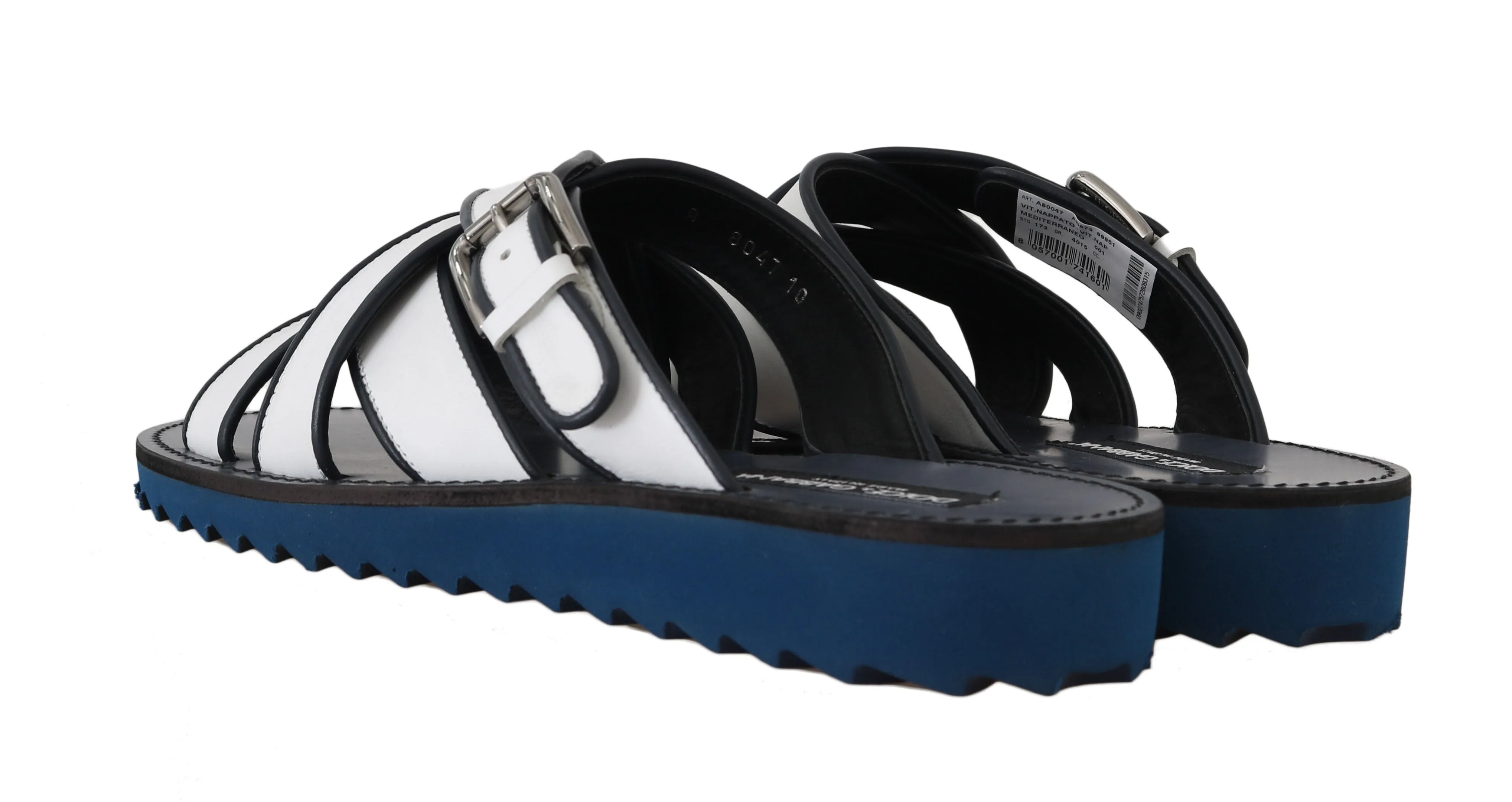 White Blue Leather Slides Sandals