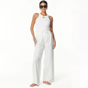 White Cotton Linen Demi Trouser