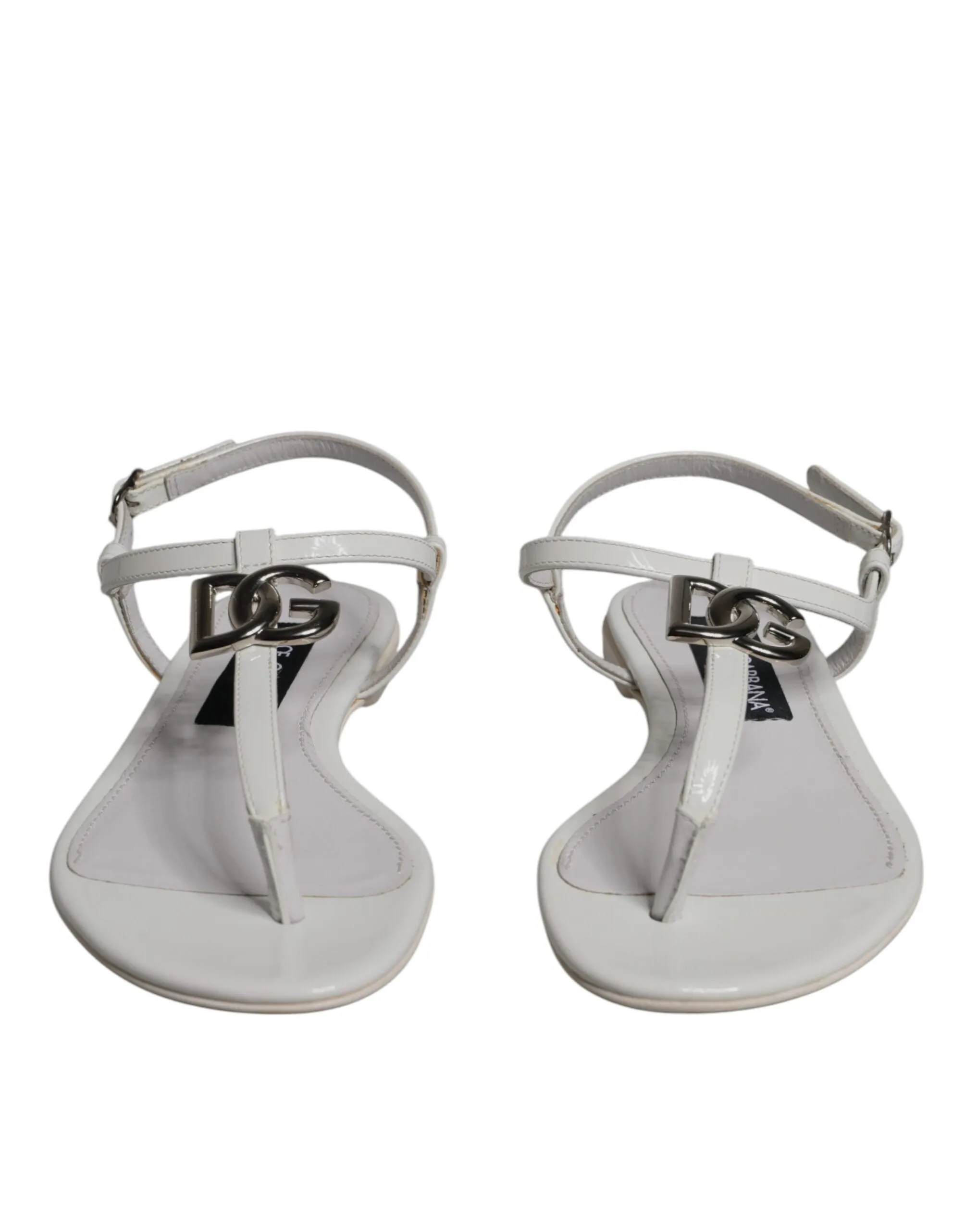 White Leather Logo Ankle Strap Sandals Shoes
