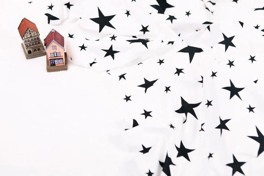 Wide - Black and White Stars Cotton Fabric By the Yard - Northern Europe Style Modern Pattern 40757 - 175