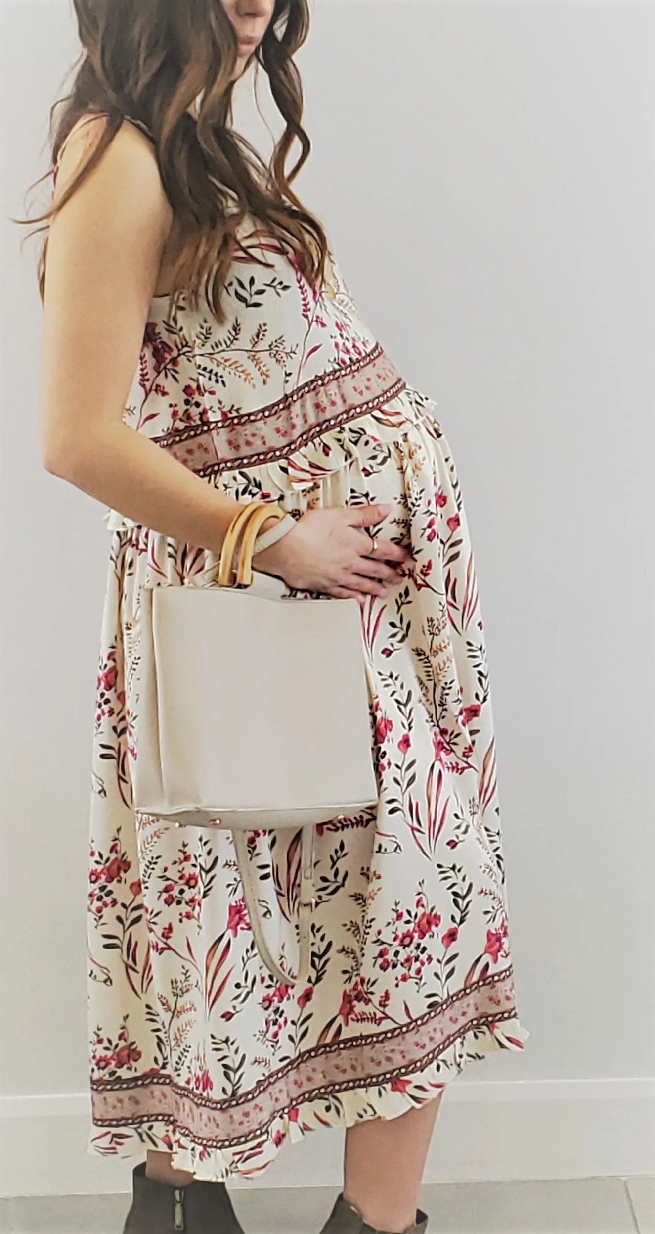 Women's Maternity & Post Natal Cream ditsy floral midi dress