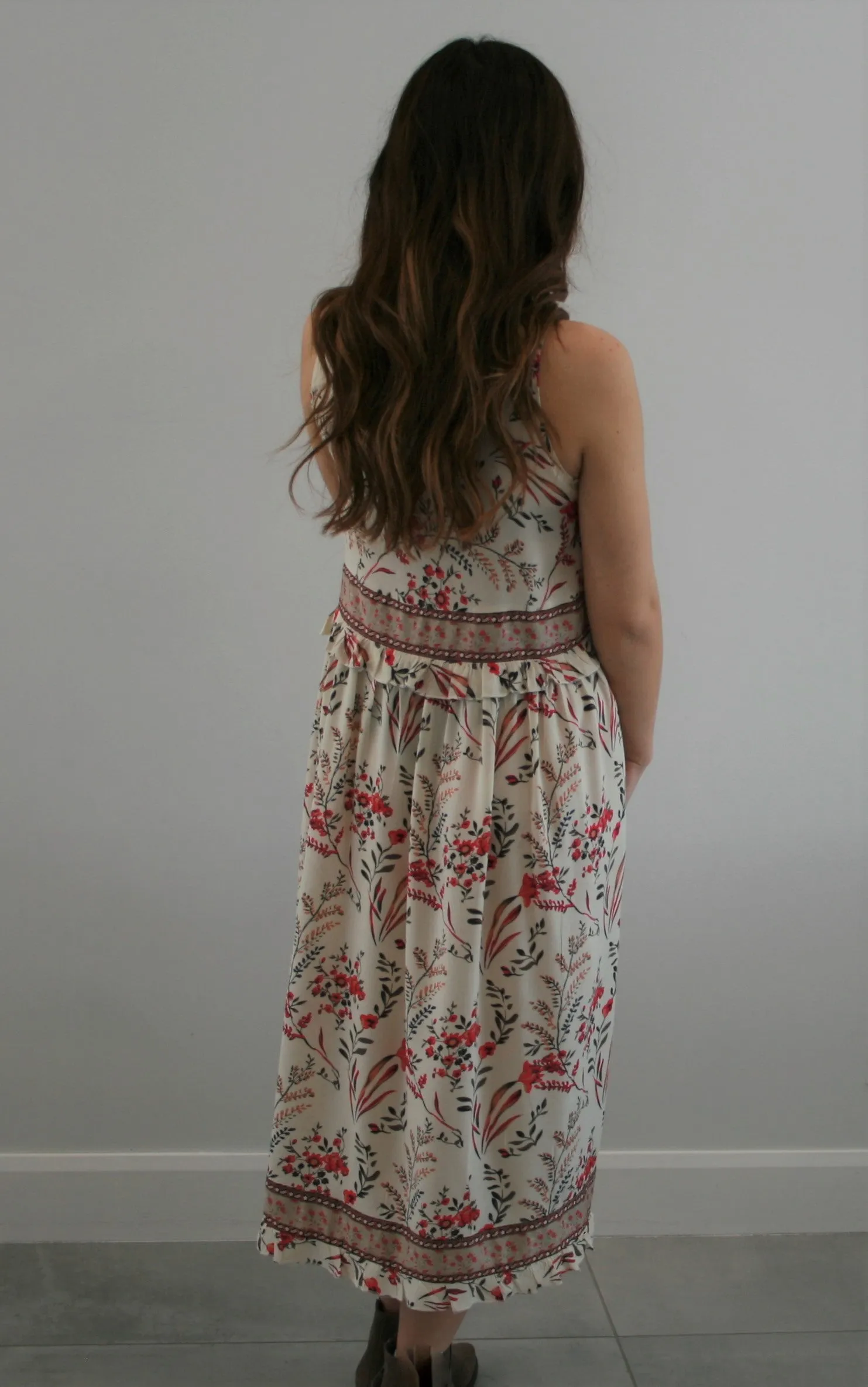 Women's Maternity & Post Natal Cream ditsy floral midi dress