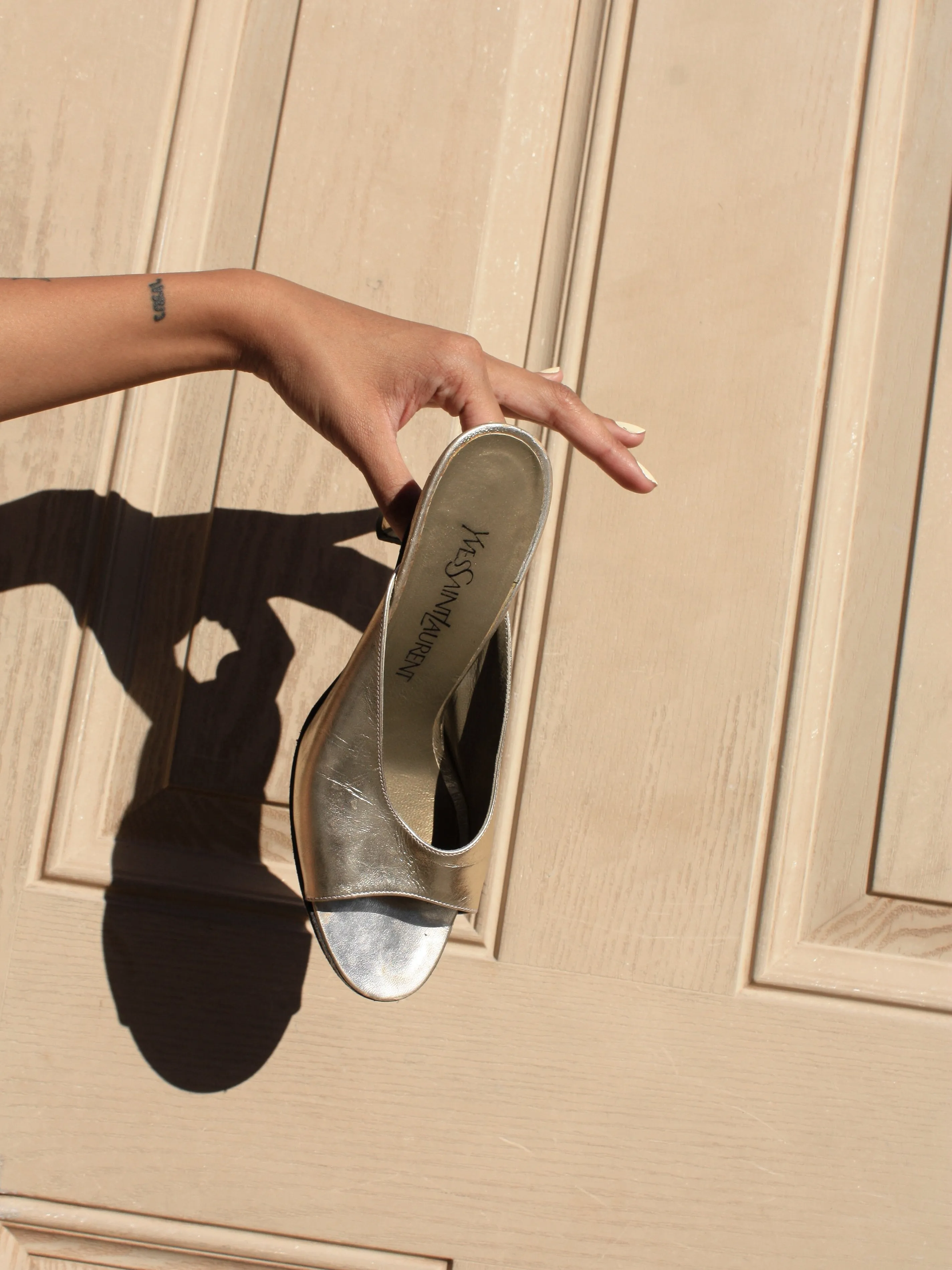 YSL Gold Metallic Slippers (8)